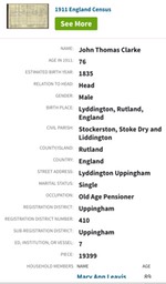 John Thomas Clarke in 1911 census - summary